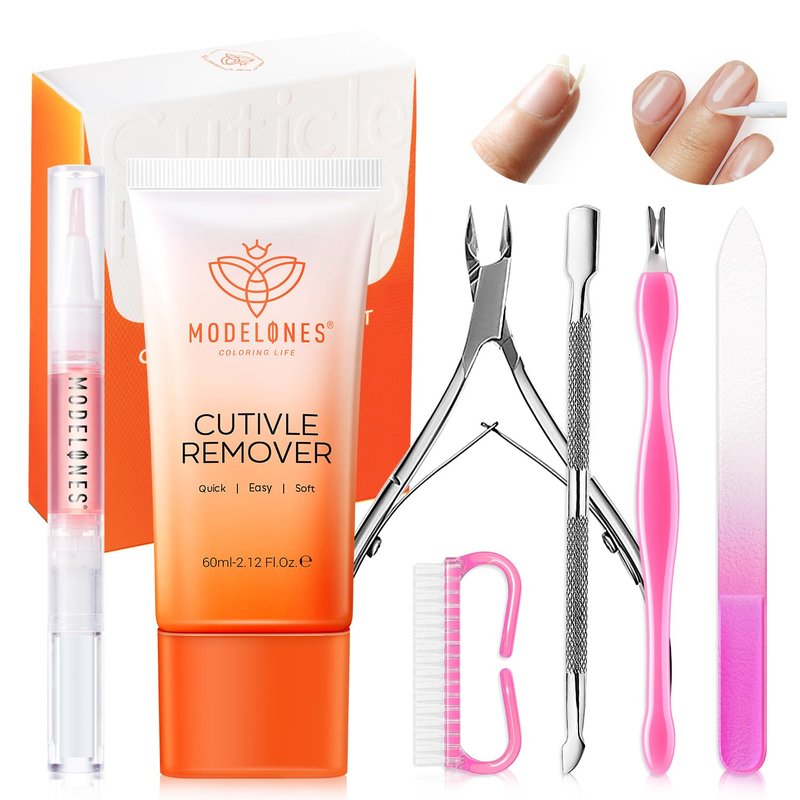 Modelones French Tip Press-On Nails - Complete Cuticle Remover Kit for Perfect Manicure