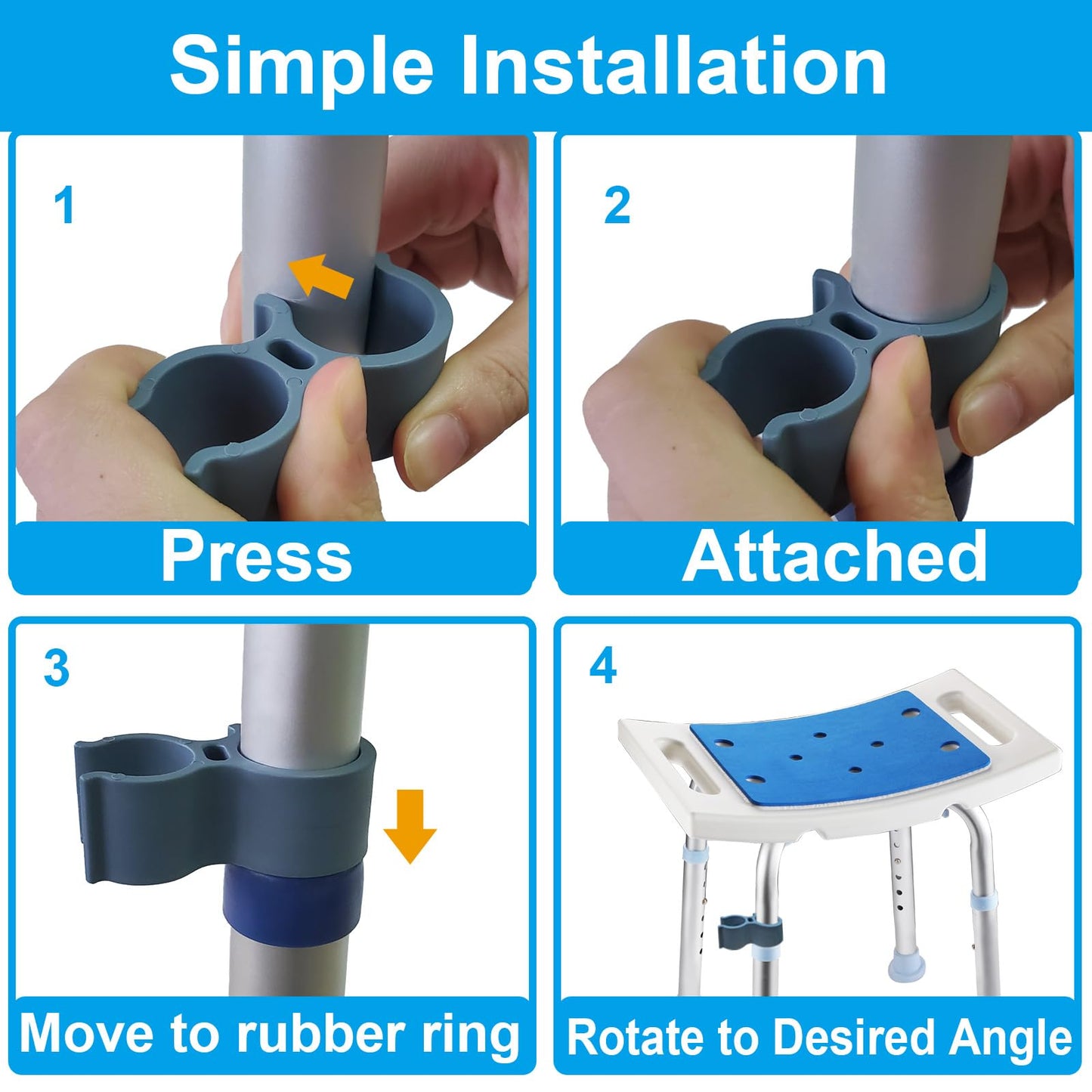 Aliseniors Shower Head Holder Attachment for Bath Seat, Transfer Bench, Bath Stool, Shower Commode, Universal Fit, Blue