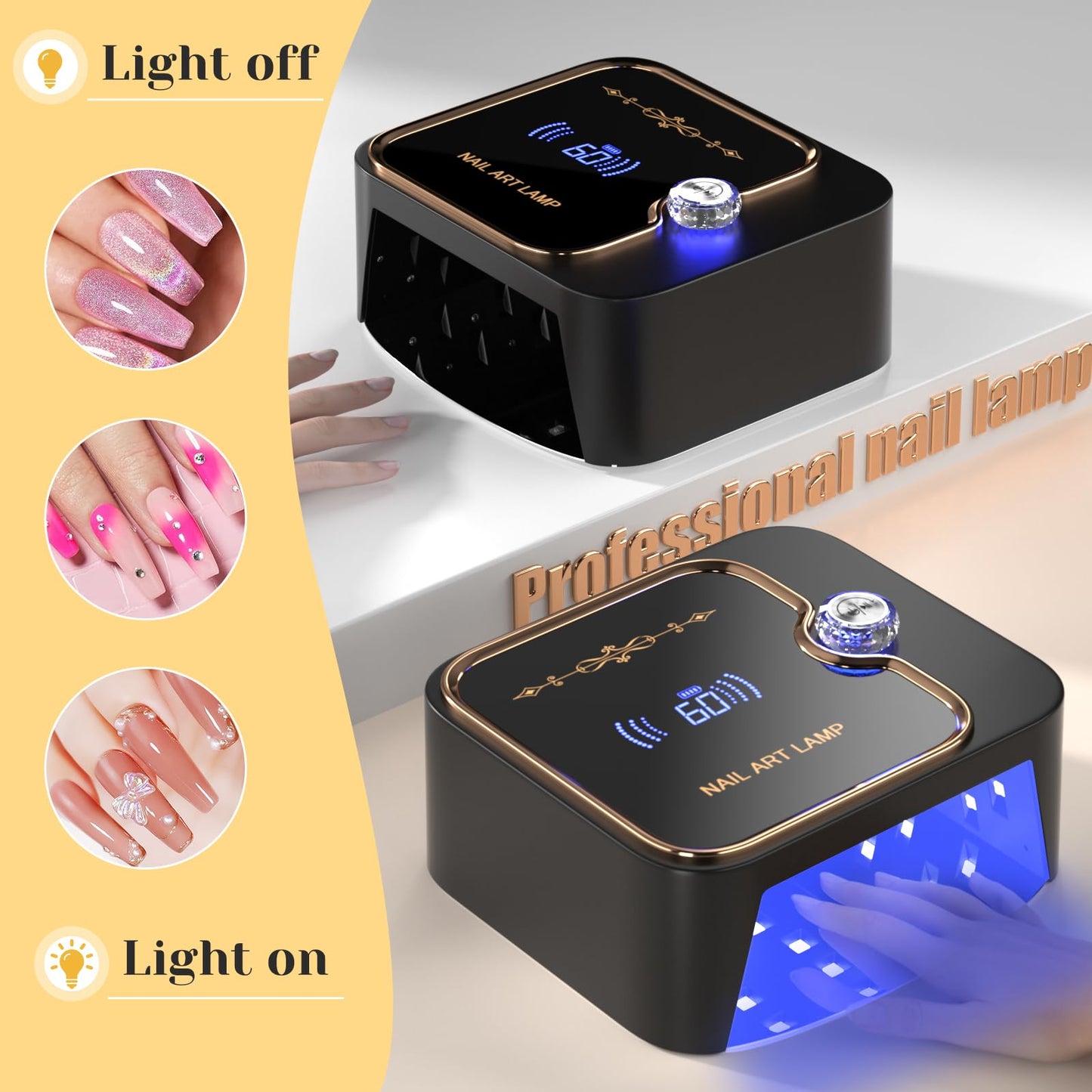 TCHMCITY 388W Cordless Nail Lamp, uv Light for Gel Nails Cordless with Unique Knob & Full LCD Display Screen, Portable Wireless UV LED Nail Lamp, Fast Curing Gel Nail Polish for Salon & Home Use