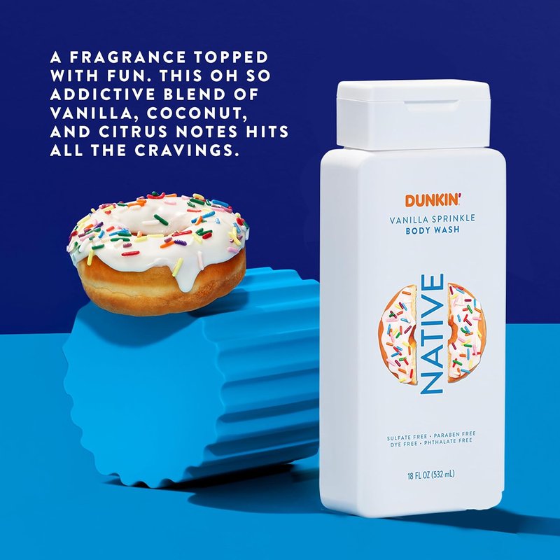 Native Body Wash - Dunkin Vanilla Sprinkle | Naturally Derived, Sulfate & Paraben Free, Hydrating | 18 oz