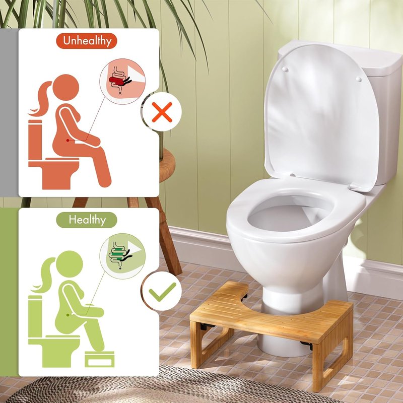 AmazerBath Bamboo Toilet Stool - 7 Inch Foldable Squatting Potty Stool for Adults | Non-Slip, Space-Saving Design