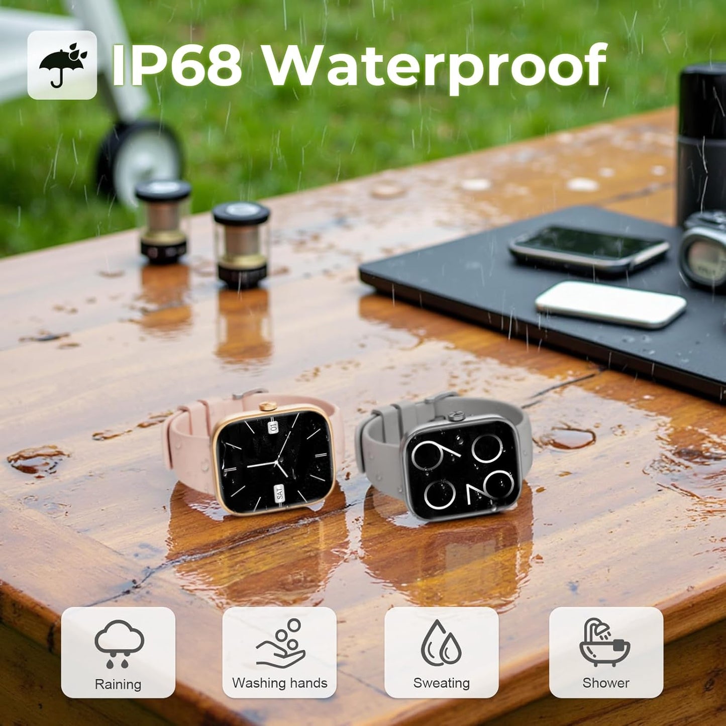 Smart Watch for Men & Women - 1.83” HD Touchscreen Fitness Tracker with Bluetooth Calls & 110+ Sport Modes | IP68 Waterproof, Grey & Black