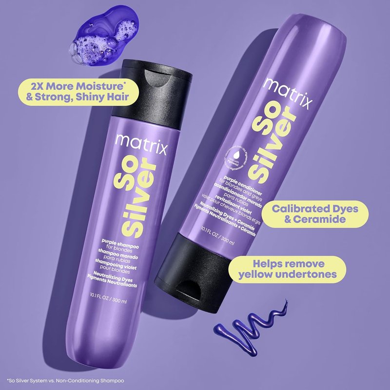 MATRIX So Silver Purple Shampoo & Conditioner Set | Tones Blondes & Greys, Removes Brassiness, Vegan Haircare