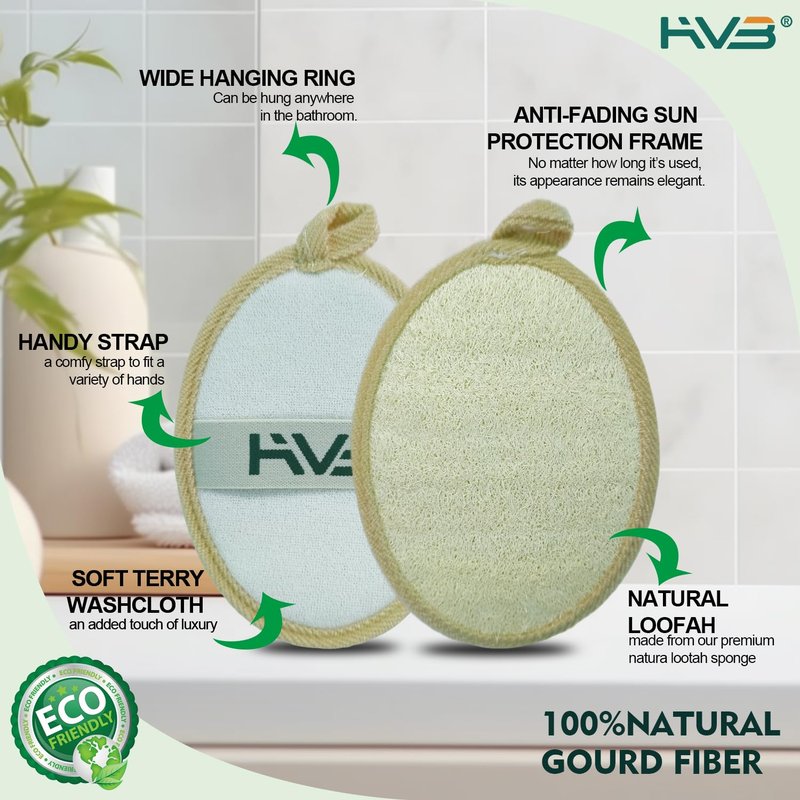 HVB Natural Loofah Exfoliating Bath Sponge, Made from Natural loofah, Unisex, Suitable for Both Facial and Body Cleansing – Pack of 4 (1 Box)