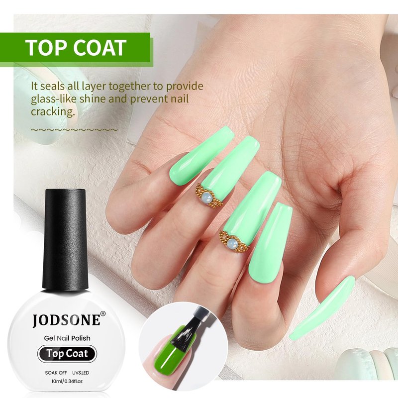 JODSONE Top Coat & Base Coat Gel Polish Set - 10ml Bright Finish for DIY Nail Art | Perfect Gift for Girls