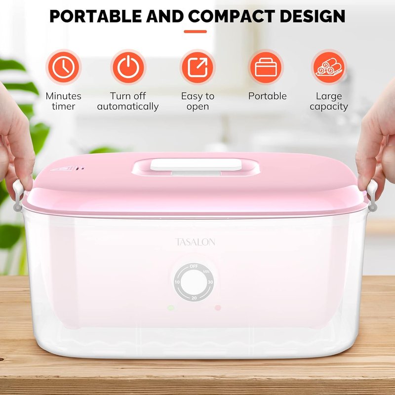 Hot Towel Steamer for Facials - Portable Towel Warmer Heats in 5 Minutes | Fits 16 Mini Towels, Pink