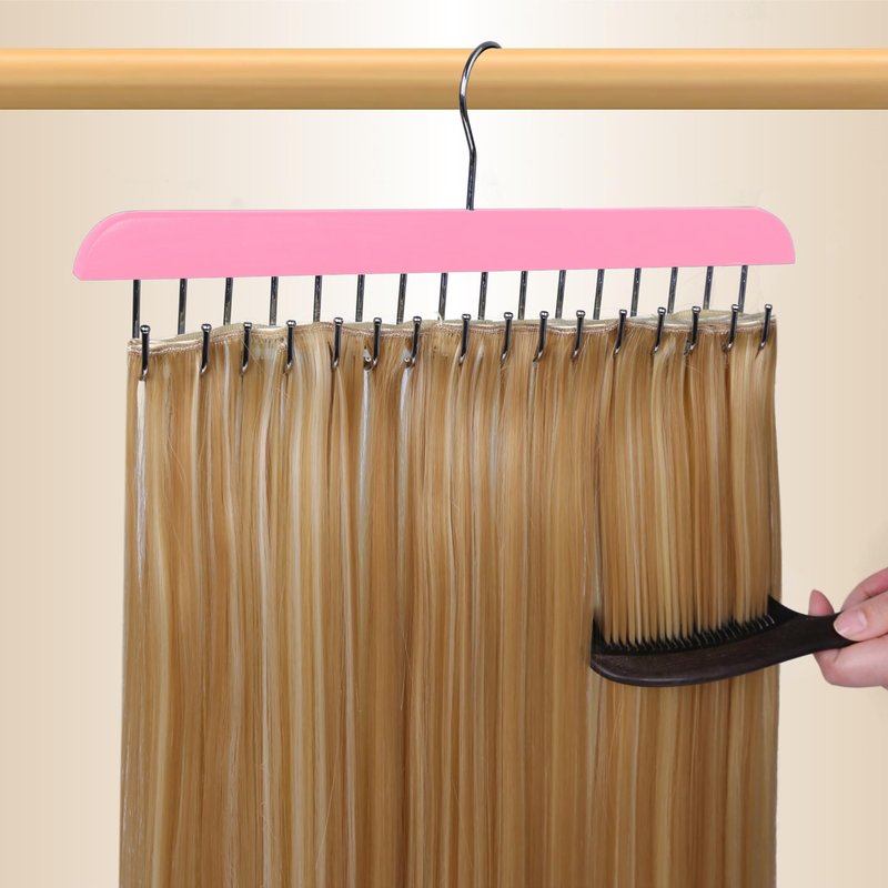 Hair Extension Holder & Hanger for Clip Ins - Weft Organizer Stand for Washing & Styling - Storage Rack Display Stand Accessories for Extensions (Pink)