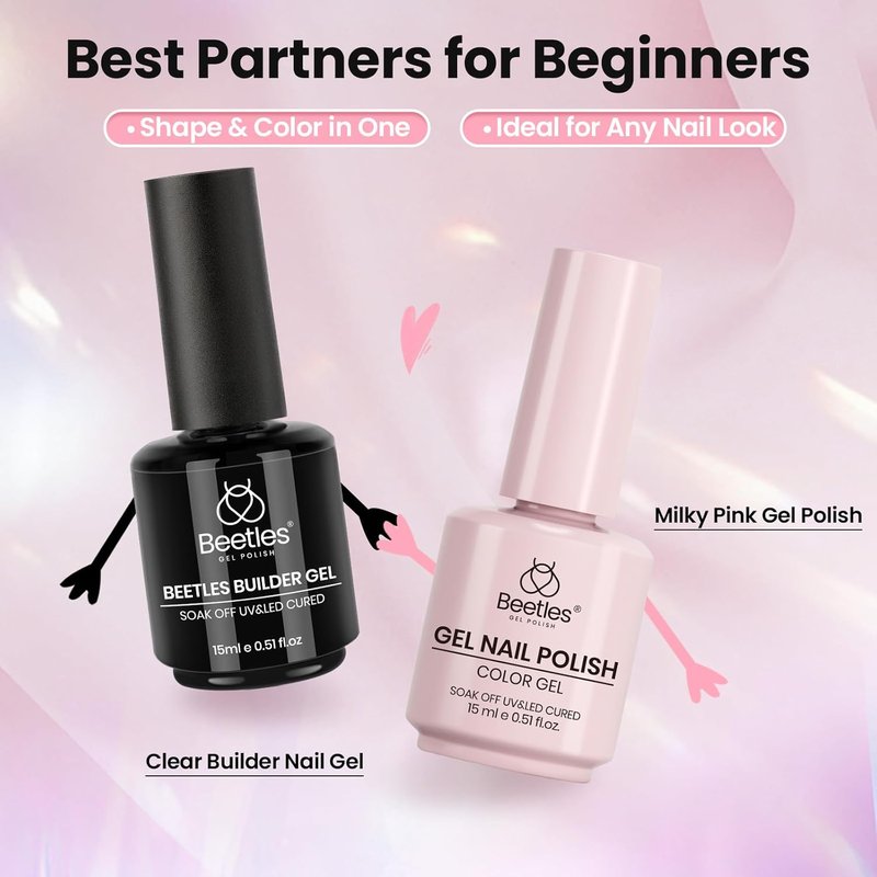 Beetles Builder Gel - 8-in-1 Milky Pink Nail Polish | Strengthening & Crack Repair for DIY Nail Extensions
