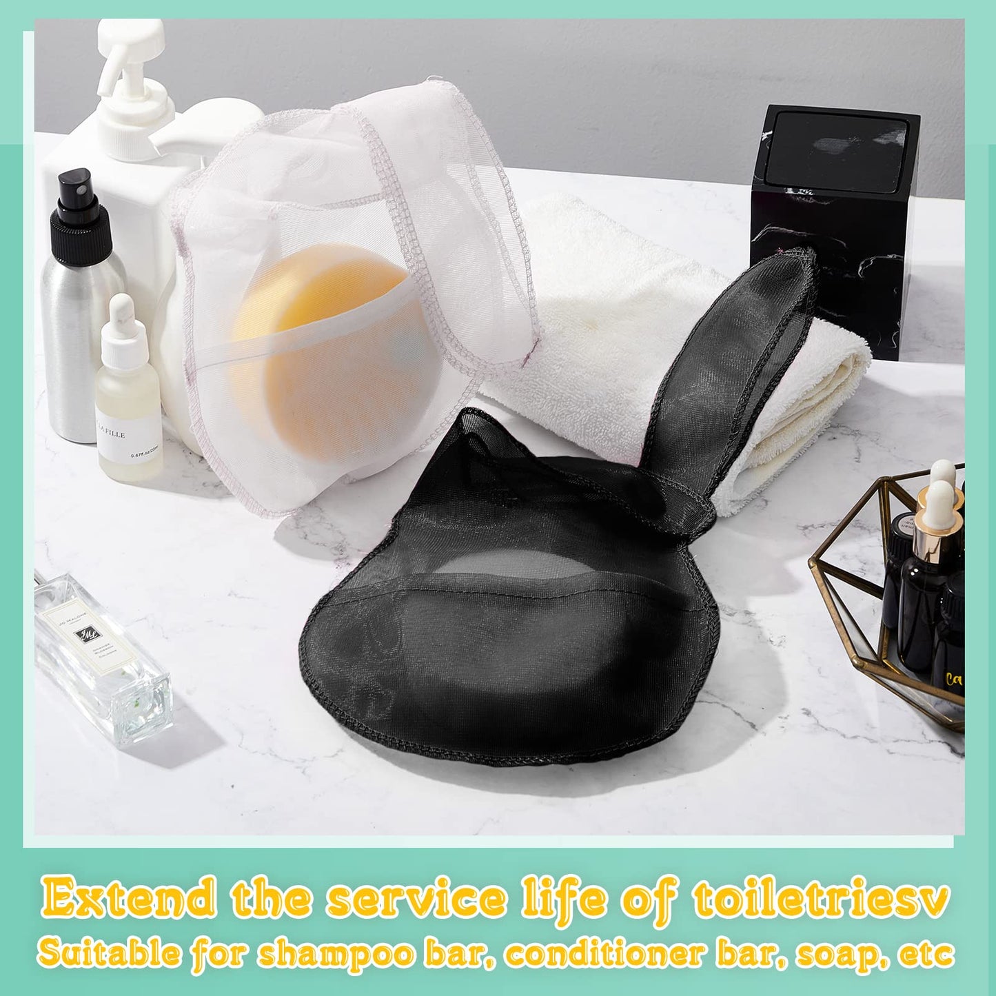 Nuanchu 4 Pcs Shampoo Bar Conditioner Bag Shampoo Bar Mesh Soap Bags for Exfoliating Soap Saver Pouch Bottle Free