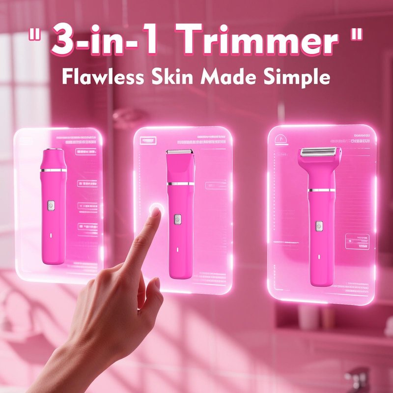 Bikini Trimmer for Women - IPX7 Waterproof Pubic Hair Remover for Shower & Travel, 3-in-1 Bikini Trimmer with Body/Round/Curved Heads, Hypoallergenic Foil & Ceramic Blades, Self-Care Gifts for Women