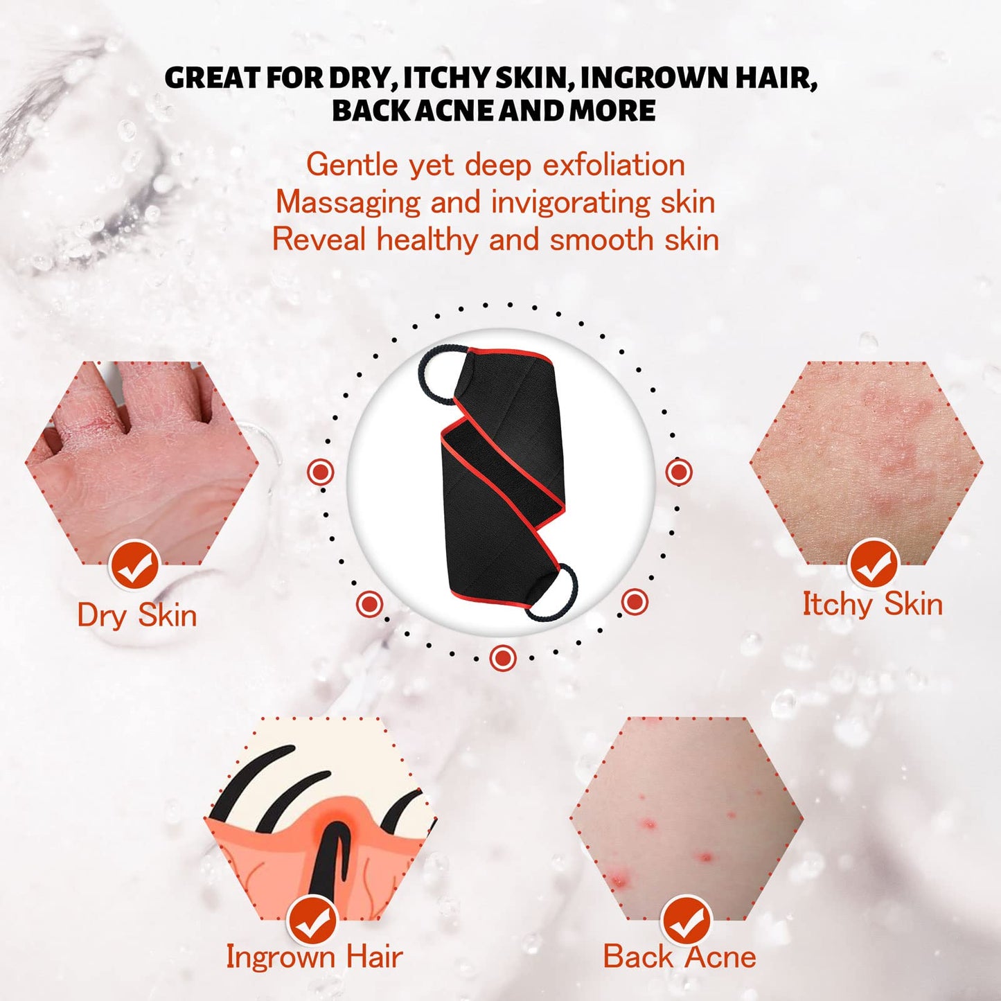 Evridwear Exfoliating Body Scrubber with Handles Back Washer Back Scrubber for Shower Bath Dry Skin Whole Body Deep Clean Men Women(Deep Exfoliation)