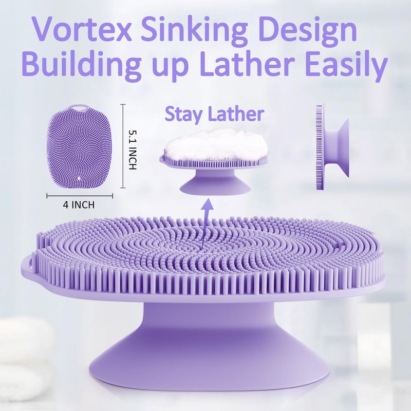 ARIOSOX, Soft Silicone Body Scrubber, Gentle Like a Hand Exfoliating Your Skin and Build Up Lather Easily, Back Large Suction Cup Easy to Store, Long-Lasting & Deep Clean (Purple)
