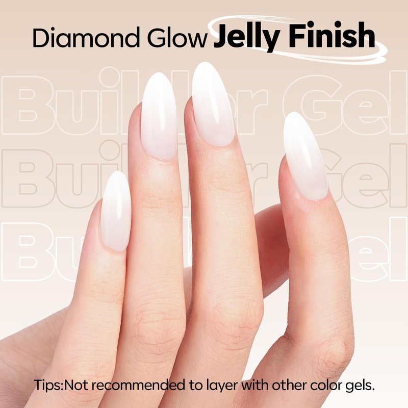 modelones Builder Nail Gel No-Wipe, 9-in-One Milky White Builder for Nails, C-Curve Sculpting, Glossy Jelly Finish, No Top Coat Needed LED Lamp Cured Color Rubber Base Gel Polish for Quick DIY Salon