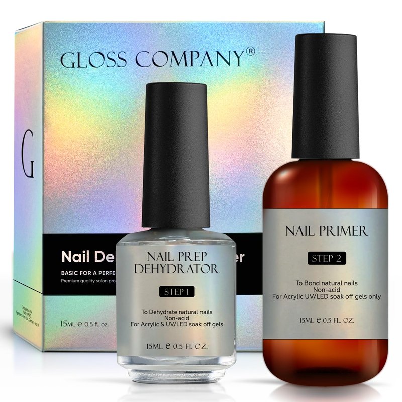 GLOSS Nail Dehydrator and Primer Set - Professional Non-Acid Gel Nail Primer & Dehydrator for Strong Adhesion