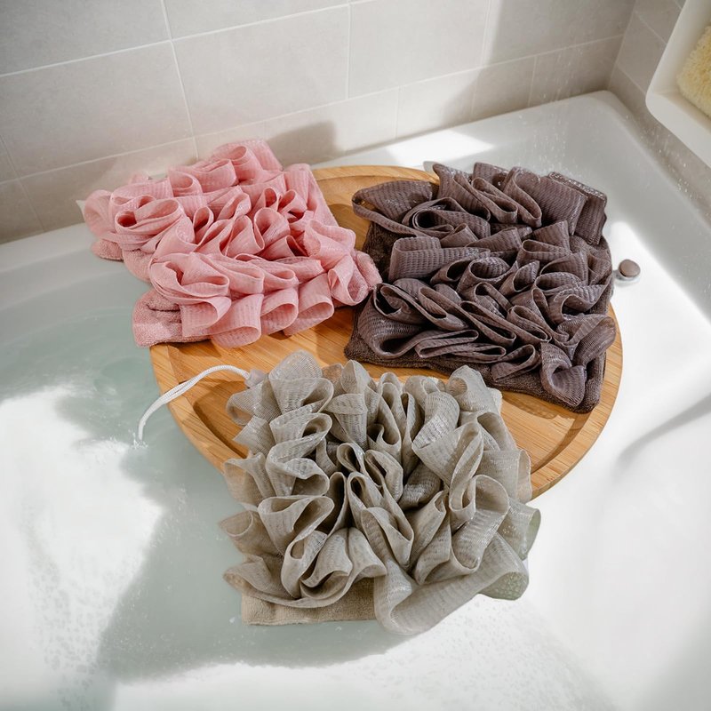 3 Pcs Soap Bar Loofah, 2 in 1 Bar Soap Loofah Pouch Can Hold Soap Effective Exfoliation for Bathing (Khaki + Coffee + Pink)