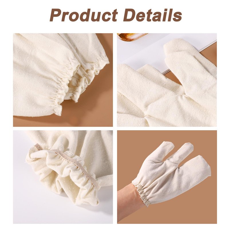 2 Pairs Raw Silk Massage Gloves, Ayurvedic Massage Gloves with Elastic Wrist Bands for Body Exfoliating and Dry Brushing for Women & Men Reusable Skin-Friendly (Beige)