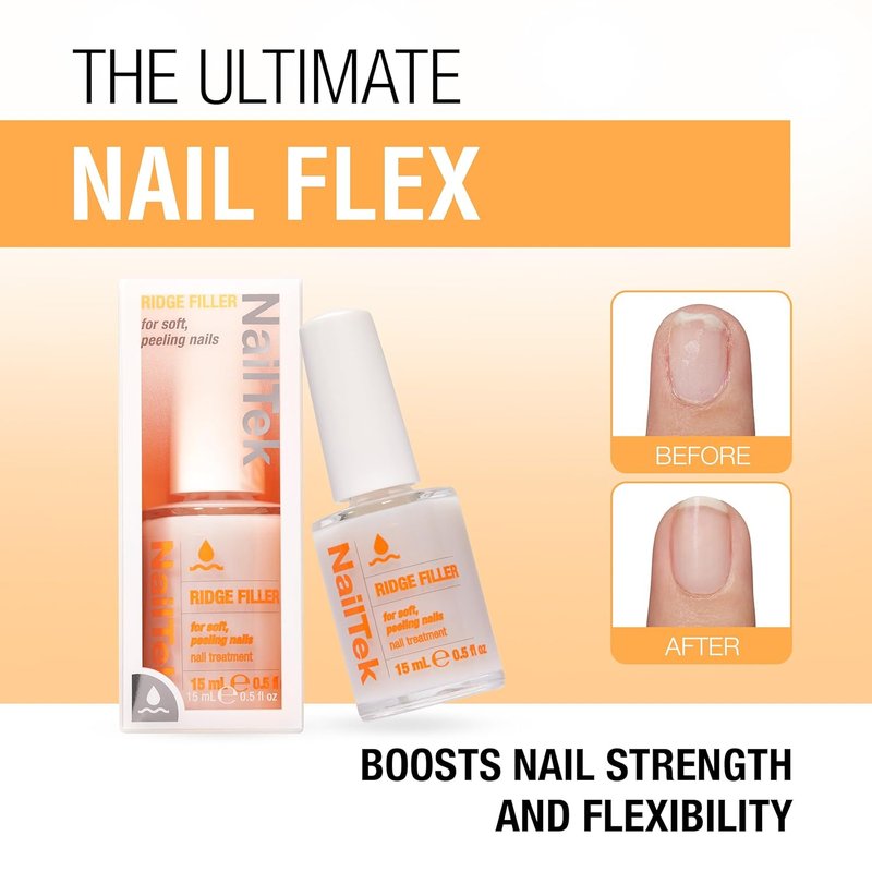 Nail Tek Ridge Filler Formula 2 - Clear Nail Base Coat & Strengthener for Soft, Peeling Nails | 0.5 fl oz