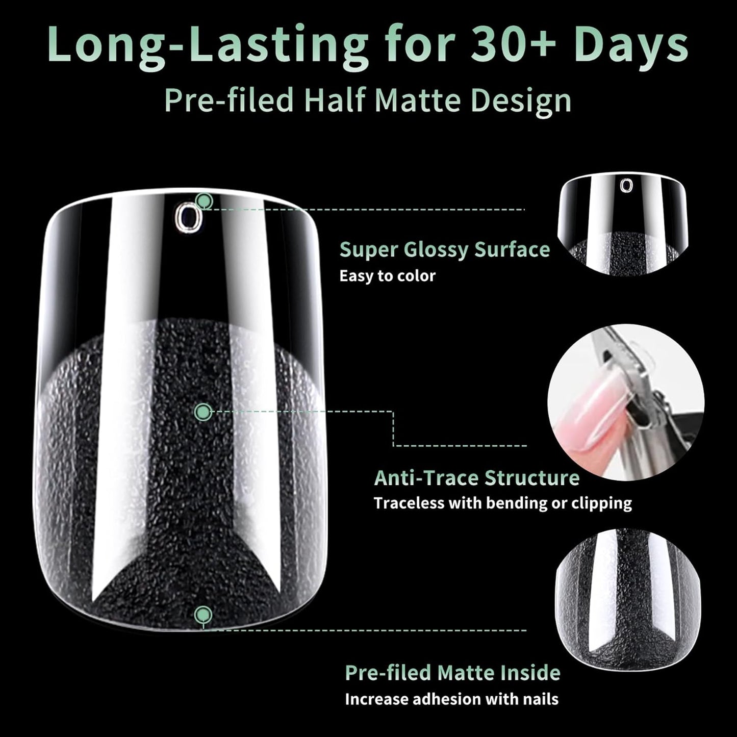 Skiennix Short Square Nail Tips - 216pcs Acrylic Fake Nails | Matte Clear Full Cover Press-On for DIY Manicure