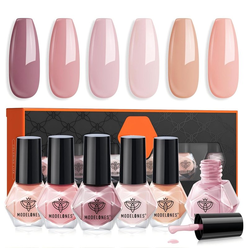 modelones Nail Polish Set 6 Colors Nude Nail Polish Pastel Set Red Pink Quick Dry Spring Summer Nail Polish 5ml (Pastel Nude Set)