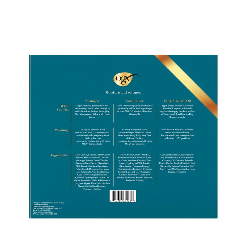 OGX Giftset Nourishing + Coconut Milk Shampoo & Conditioner & Extra Strength Damage Remedy + Coconut Miracle Oil Penetrating Hair Oil (3pc Hydration Set)