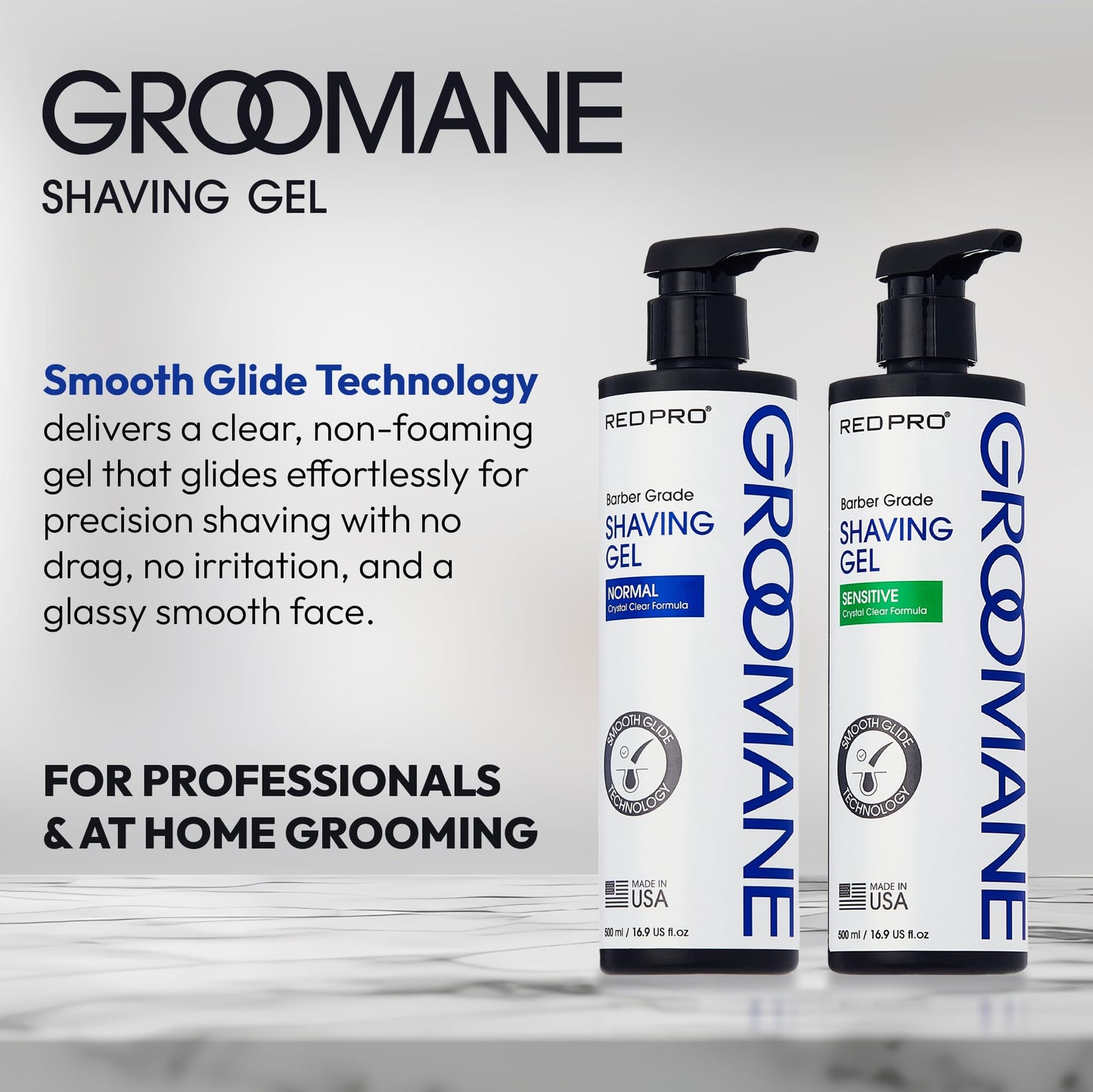 RED Pro GROOMANE Barber-Grade Shaving Gel for Men, Non-Foaming Clear Aloe Vera Shave Gel, Smooth Razor Glide, Precision Line-Ups, Anti-Irritation, Normal & Sensitive Skin (16.9 Fl.oz, Sensitive)