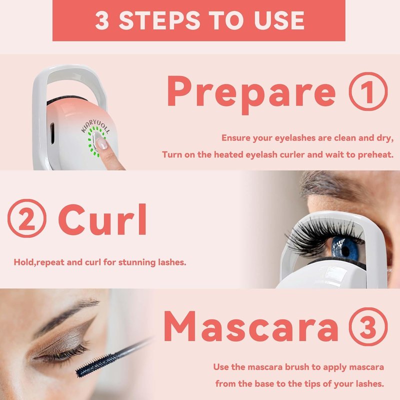 Electric Heated Eyelash Curler Kit Hot Lash Therapy Professional Eyelash Tools Battery Powered Lash Lifter Rechargeable Clamp for Various Eye Types Plastic Material (Colour White)