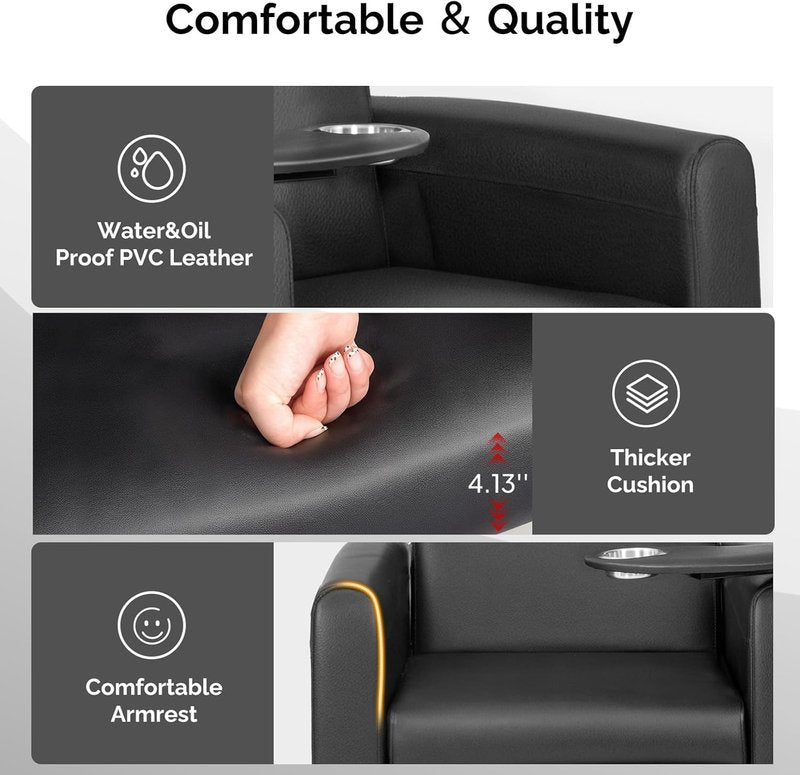 OmySalon Electric Pedicure Chair - Adjustable Backrest, Movable Cup Holder & Hidden Storage | Black Spa Station