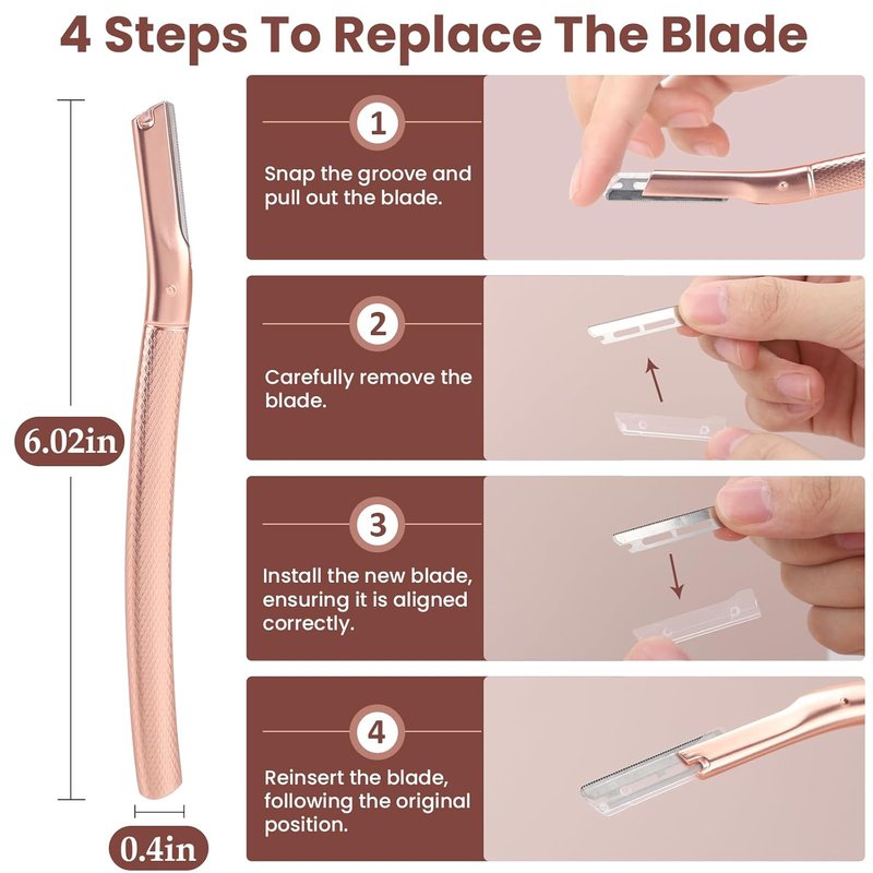 AIBRIT PRO Dermaplaning Tool - Professional Facial Razor for Peach Fuzz & Eyebrows | 12 Replaceable Blades, Silver
