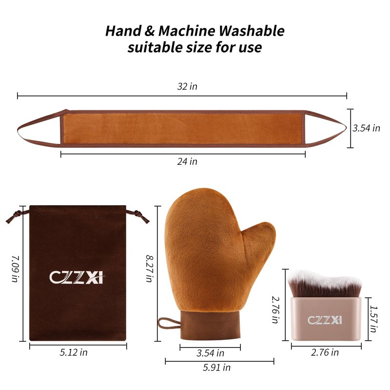 CZZXI Tanning Mitt, Body Brush & Back Tanner Applicator Kit – Self-Tan Applicator for Body, Face & Hard-to-Reach Areas | Includes Storage Pouch