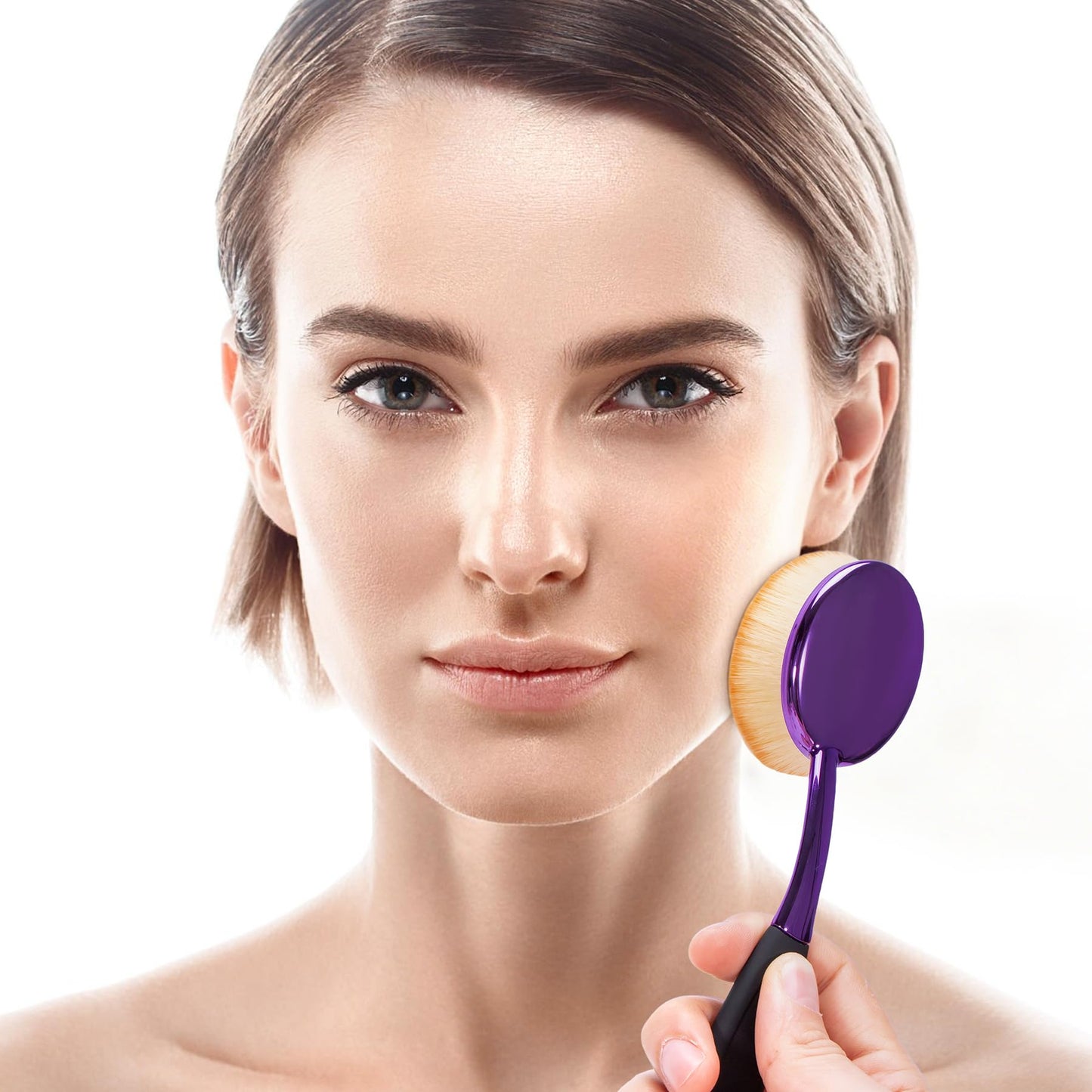Yoseng Oval Foundation Brush Large Toothbrush makeup brushes Fast Flawless Application Liquid Cream Powder Foundation-Purple (Medium-Purple)