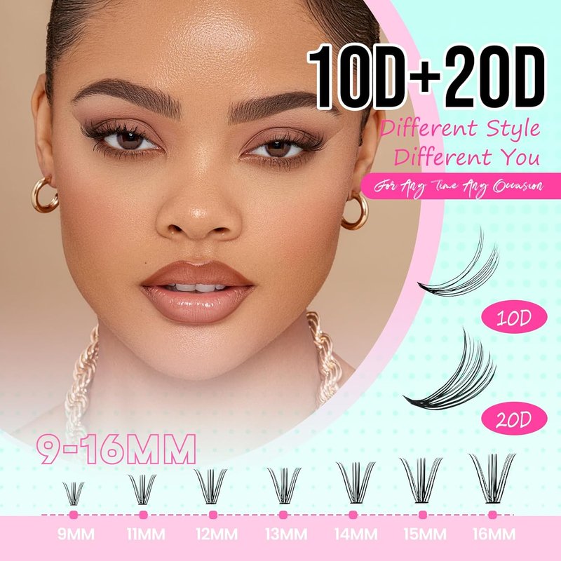 FADVAN Eyelash Extension Kit - 280pcs Mixed Individual Lash Clusters 9-16mm | Includes Bond, Seal & Tweezers