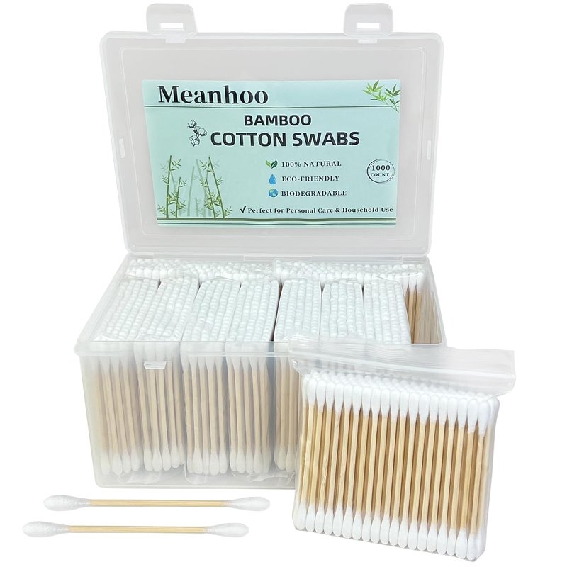 Bamboo Cotton Swabs - 1000 Count Biodegradable Double Tips for Ear & Makeup Care | Eco-Friendly Storage Box