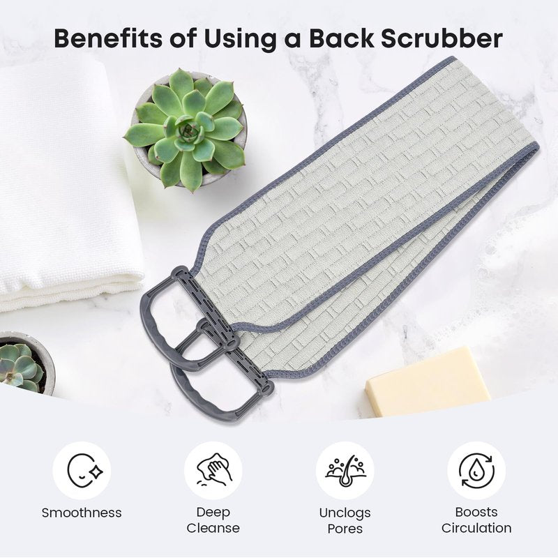 eaxun Exfoliating Back Scrubber with Plastic Handles for Shower, 36 Inches Wider Bath Back Exfoliator Body Cleaner for Men, Women and Elderly, Dual-Sided Roughness Back Washer for Deep Cleansing