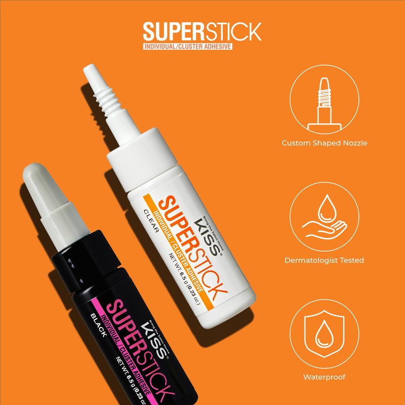 Kiss SuperStick Individual Lash Cluster Adhesive, Gentle Formula, 7 Day Hold, Cactus & Witch Hazel Extract, Dermatologist Tested, Waterproof Lash Glue, No Harsh Odor, Net Wt. 6.5g (0.23 oz.), Black