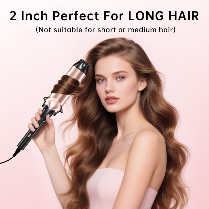 Hahahope Professional 2 Inch Curling Iron with Clamp - Large Barrel Curling Wand for Long Hair, Dual Voltage, Adjustable Heat Settings, Lightweight Design Rose Gold