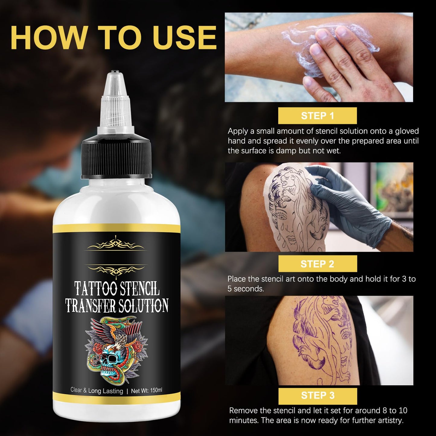 Tattoo Stencil Transfer Gel,Professional Tattoo Transfer Lotion Formula for Tattoos Supplies Long-Lasting Stencil Gel Body Paint Art Safe Cream(150ML)
