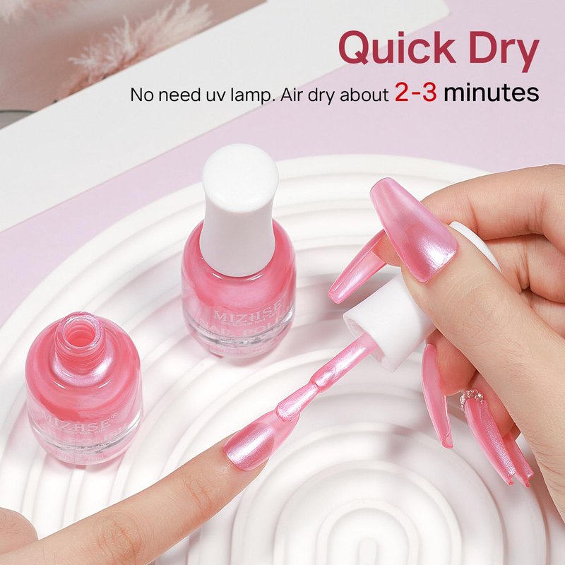 MIZHSE Pearlescent Rose Pink Nail Polish, Quick Dry Pearl Nail Polish, Air Fast Drying 15ml Nail Lacquer Non Gel Oil-based Nail Art Manicure Home DIY