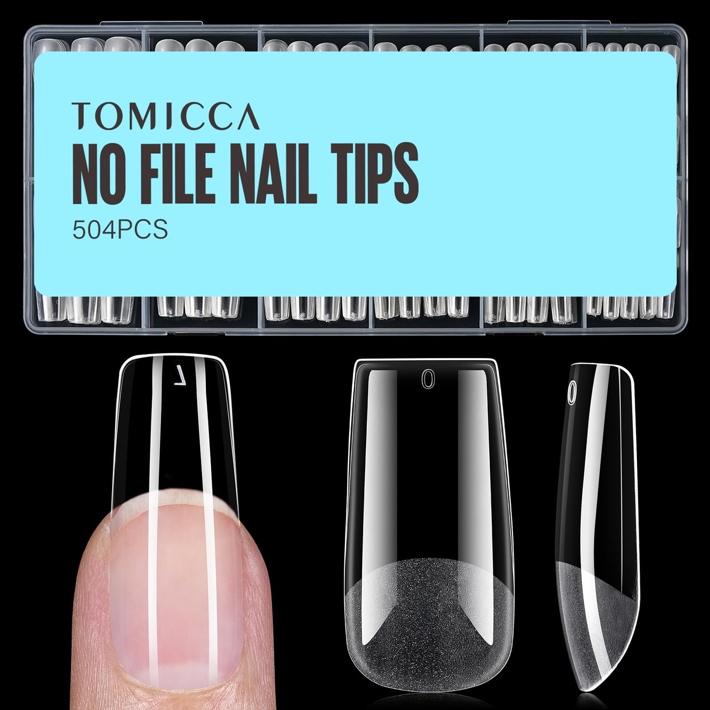 TOMICCA Medium Square Nail Tips, 504Pcs Half Matte Press on Full Cover Acrylic Nails, Pre-Shape Soft Acrylic Fake Nail Tips for Nail Extension Art Home DIY Nail Salon 12 Sizes