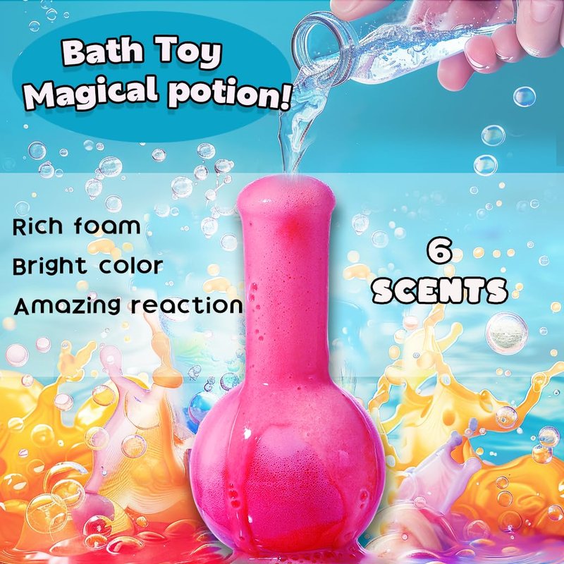MeCids Magic Potion Bubble Bath Bombs for Kids -Bath Color Tablets Bath Potions for Toddlers Ages 4-12 Fun Science Kit Gift for Birthday, Halloween，Christmas- 6 Pack