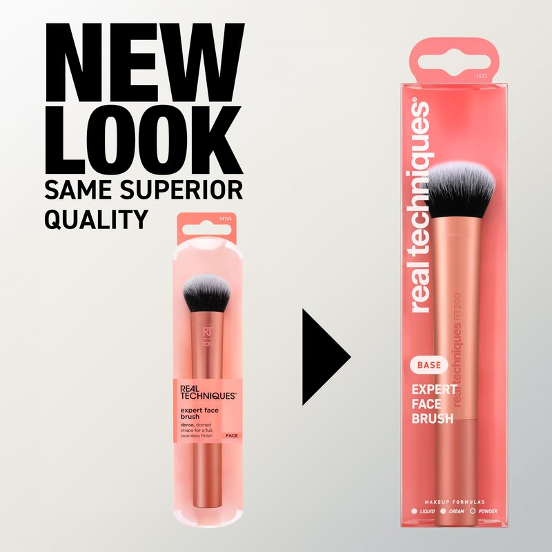 Real Techniques Expert Face Professional Foundation Makeup Brush for Even Streak Free Application, Dense Bristles For Buffing, Orange, 1 Count