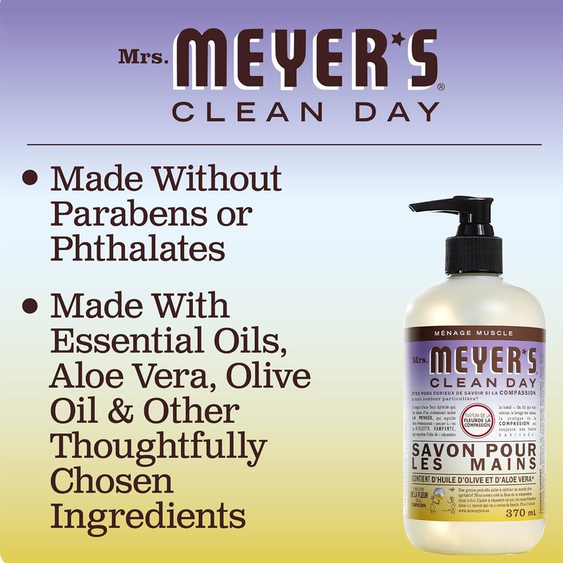 Mrs. Meyer's Clean Day Hand Soap - Compassion Flower Scent | 16 Fl Oz Bottle for Gentle Cleansing