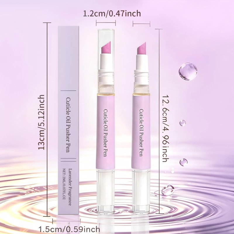 2 Pcs 2-in-1 Cuticle Oil Pusher Pen, Ceramic Cuticle Remover Pen, Gentle Exfoliation, Moisturizing & Brightening for Dry Damaged Nails & Hangnails, Portable Nail Care Tool