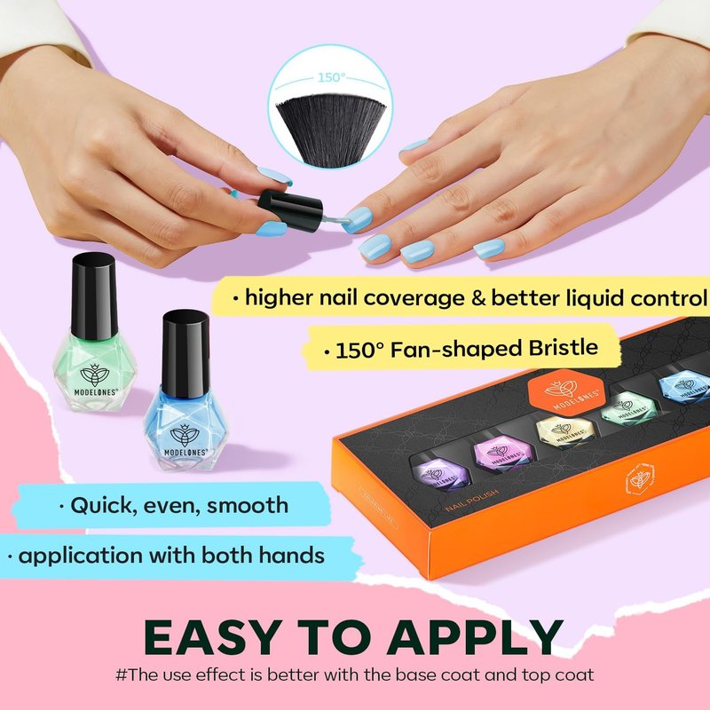 modelones Nail Polish Set, 6 Colors Spring Summer Easter Macaron Pastel Nail Polish Soft Pink Purple Blue Green Orange Quick Dry Nail Polish Kit Salon Home DIY Manicure Kit Gift For Women Girl