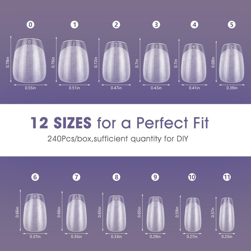 Extra Short Coffin Nail Tips:240PCS Soft False Nail Gel Tips Full Cover Acrylic Clear Fake Press On Nails for Extensions Women Manicure DIY 12 Sizes