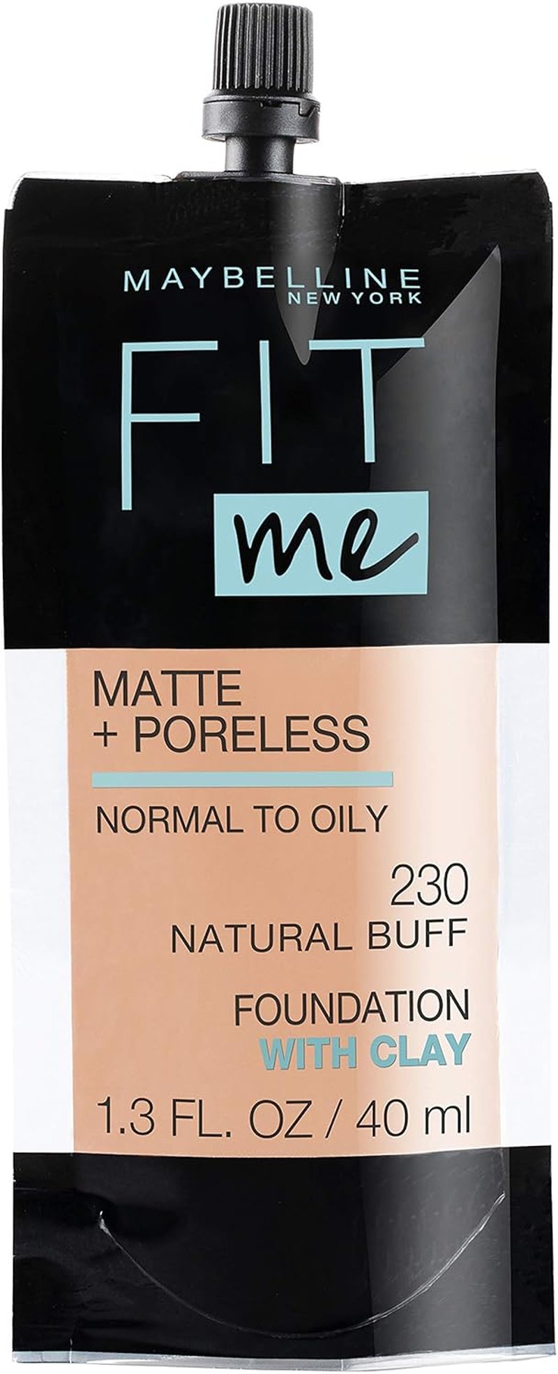 Maybelline New York Fit Me Matte + Poreless Liquid Foundation - 230 Natural Buff, 1.3 Ounce Pouch