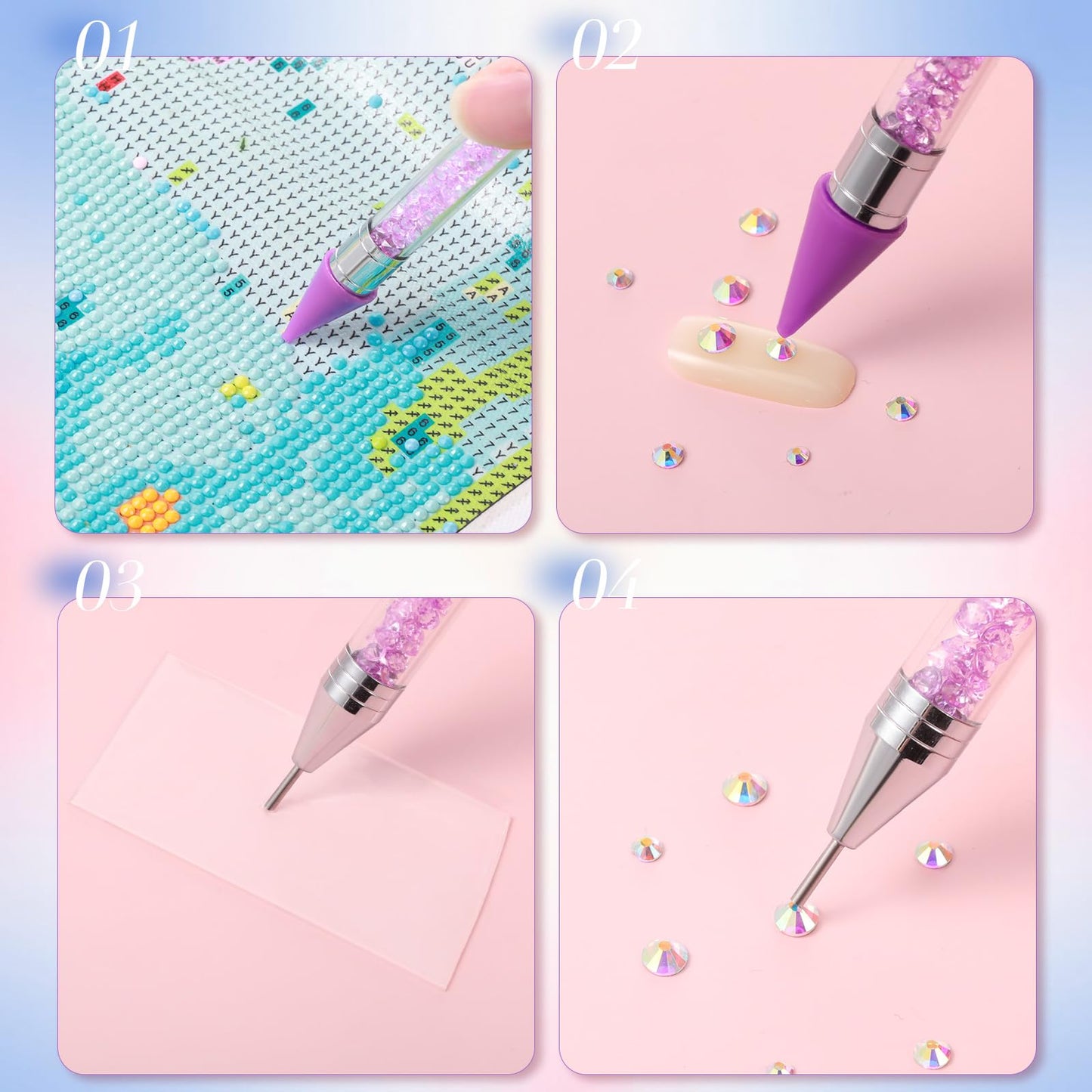 Tatuo 2 Pcs Nail Rhinestone Picker Tool Dual Ended Wax Pen Gem Picker Tool Dotting Pen for Nail Art DIY Rhinestones Dotting Gems Stones Crystals and Charms(Purple, Blue)