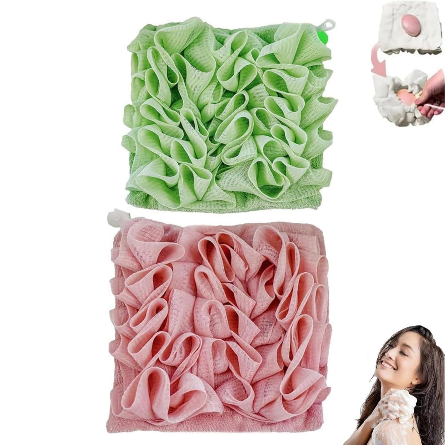 Wash Cloth Loofah Combo, The Soft Loofah and Washcloth, 2 in 1 Bath Loofahs Sponge, Loofahs Exfoliation, for Cleansing and Smooth Skin