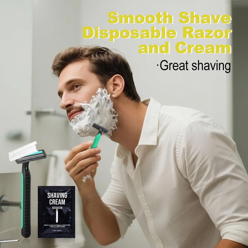 Disposable Razors in Bulk Razors and Shaving Cream Bulk,Shave Kit in Bulk Twin Blade Razors with Protective Cap for Hotel, Airbnb, Homeless, Shelter, Camping and Travel (40)