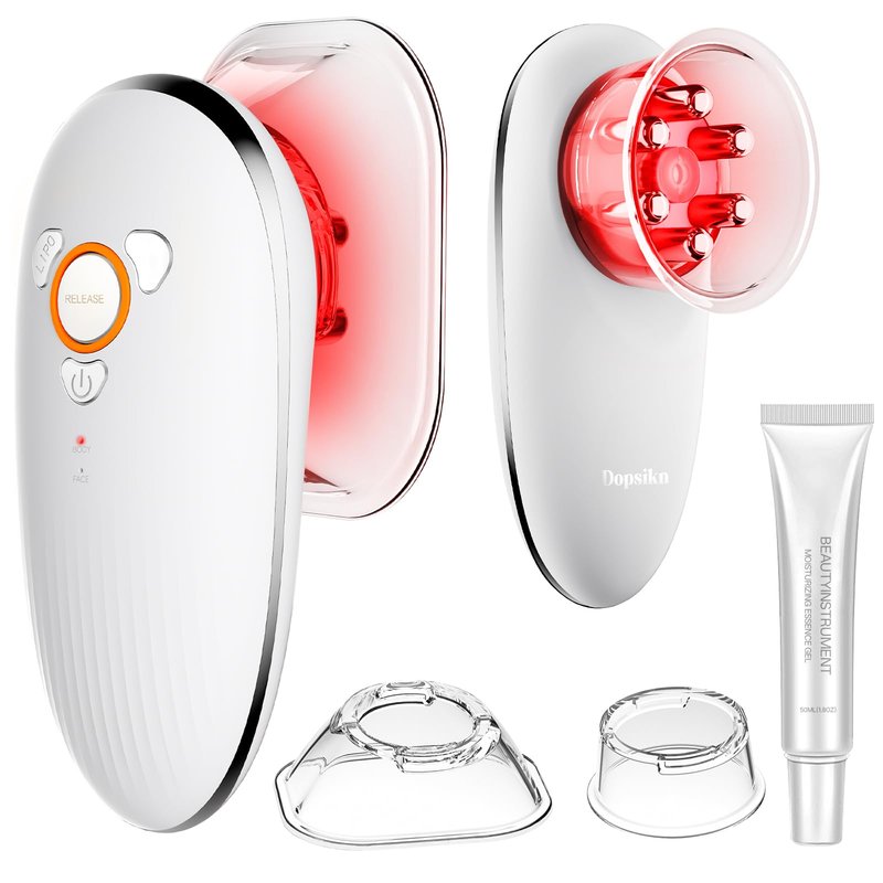 Dopsikn Body Sculpting Machine with Red Light Therapy for Face & Body, Cupping Therapy, Electric Cellulite Massage Tool with 2 Cups, Gift for Women, White