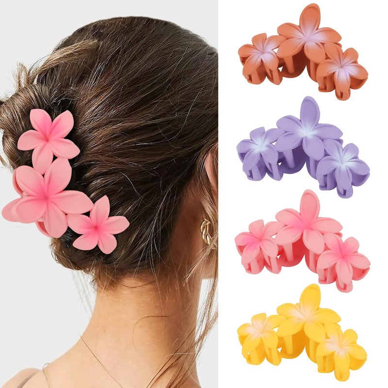 Amariver Hair Clip, 4PCS Flower Hair Claws for Women & Girls, Tropical Style, Strong Hold, Acrylic, Floral Theme, Hair Accessories for Thick Thin Hair, Party, Wedding, Beach, Versatile Use